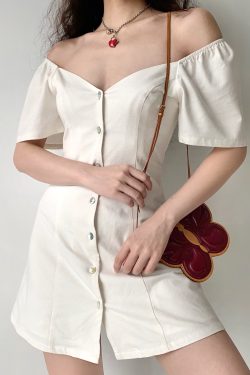 DIY French Vintage V-Neck Short Sleeve A-Line White Dress for Women - Plus Size, Chic Casual Style
