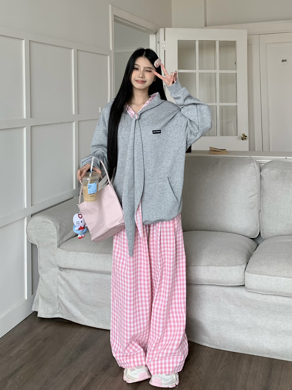 Dopamine Blue Plaid Pants for Women - Relaxed Mid-Waist Straight-Leg Wide-Leg Trousers - Casual 90s Inspired Style Dopamine Blue Plaid Pants for Women - Relaxed Mid-Waist Straight-Leg Wide-Leg Trousers - Casual 90s Inspired Style