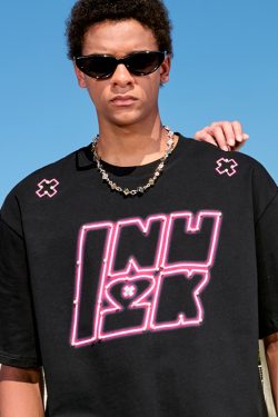 Dopamine Pearl Letter T-Shirt - Vintage American Streetwear, Loose Fit, Short Sleeve, Unisex, 90s Inspired, Trendy 2025 Style