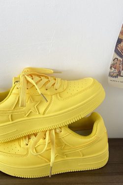 Dopamine Yellow Star Low-Top Sneakers for Women - Versatile Casual Sports Shoes for Spring Summer Trendy Style
