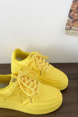 Dopamine Yellow Star Low-Top Sneakers for Women - Versatile Casual Sports Shoes for Spring Summer Trendy Style