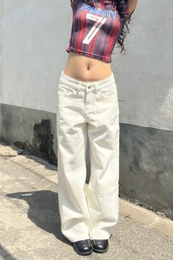 Draped White Straight-Leg Low-Rise Floor-Length Jeans for Women - American Vintage 2025 Style