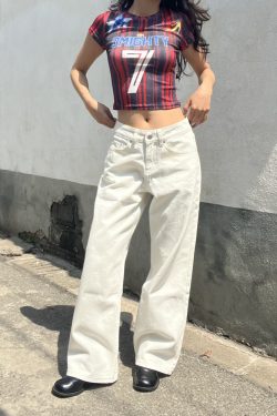 Draped White Straight-Leg Low-Rise Floor-Length Jeans for Women - American Vintage 2025 Style