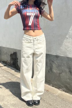 Draped White Straight-Leg Low-Rise Floor-Length Jeans for Women - American Vintage 2025 Style