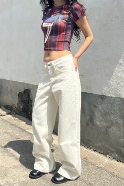 Draped White Straight-Leg Low-Rise Floor-Length Jeans for Women - American Vintage 2025 Style