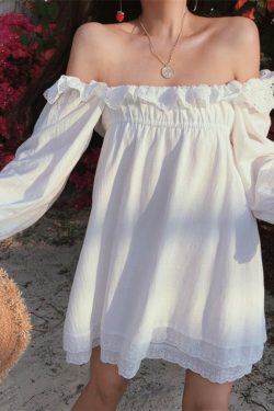 Dreamy Love Skirt - French Vintage Lace Ruffle Cotton Linen White Dress for 2025 Spring/Summer Vacation, Y2K Style