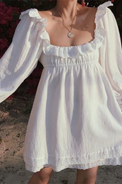 Dreamy Love Skirt - French Vintage Lace Ruffle Cotton Linen White Dress for 2025 Spring/Summer Vacation, Y2K Style