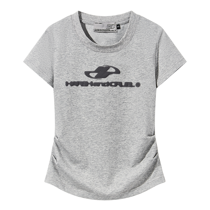 Elastic Knitted Logo Short-Sleeve Summer T-Shirt for Women - Slim Fit Casual Top, Perfect for 90s and Y2K Styles Elastic Knitted Logo Short-Sleeve Summer T-Shirt for Women - Slim Fit Casual Top, Perfect for 90s and Y2K Styles