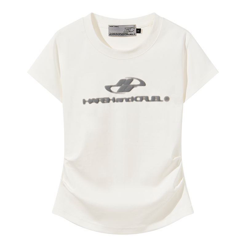 Elastic Knitted Logo Short-Sleeve Summer T-Shirt for Women - Slim Fit Casual Top, Perfect for 90s and Y2K Styles Elastic Knitted Logo Short-Sleeve Summer T-Shirt for Women - Slim Fit Casual Top, Perfect for 90s and Y2K Styles