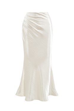 Elegant Glossy Satin Half-Length Mermaid Skirt - French Style Commuting High-End White Midi Skirt for Chic Outfits