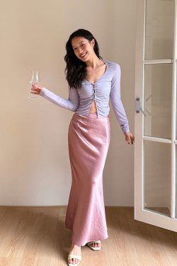 Elegant Glossy Satin Half-Length Mermaid Skirt - French Style Commuting High-End White Midi Skirt for Chic Outfits