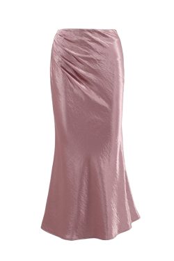 Elegant Glossy Satin Half-Length Mermaid Skirt - French Style Commuting High-End White Midi Skirt for Chic Outfits