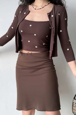 Embroidered Camisole Cardigan Two-Piece Set - Women's Slim Fit Short Sleeve Top in European & American Style, Perfect for Y2K Fashion