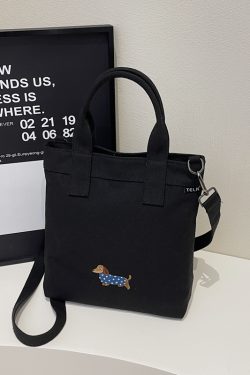 Embroidered Dachshund Canvas Crossbody Bag for Women - Large Capacity Commuter Tote Bag 2025 Trendy Style