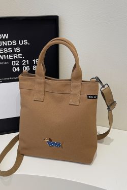 Embroidered Dachshund Canvas Crossbody Bag for Women - Large Capacity Commuter Tote Bag 2025 Trendy Style