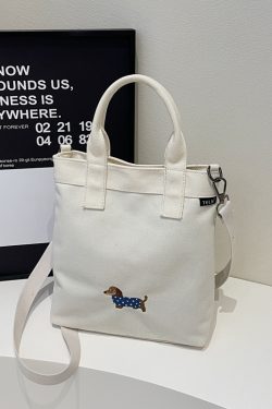Embroidered Dachshund Canvas Crossbody Bag for Women - Large Capacity Commuter Tote Bag 2025 Trendy Style