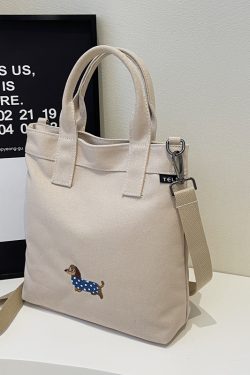 Embroidered Dachshund Canvas Crossbody Bag for Women - Large Capacity Commuter Tote Bag 2025 Trendy Style