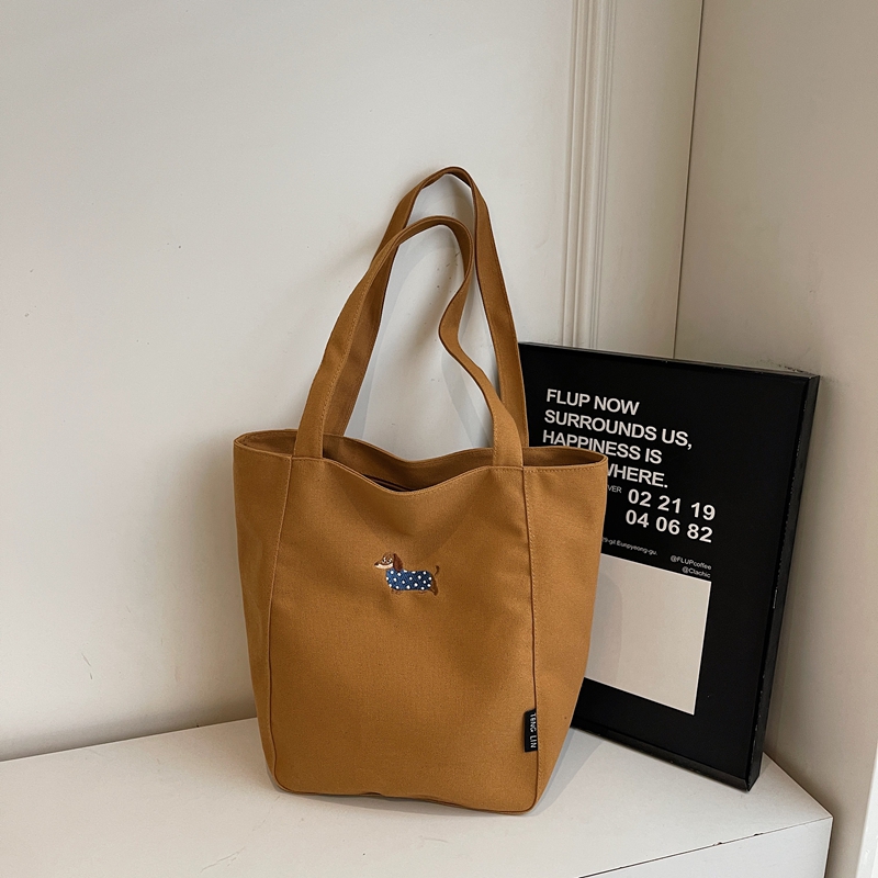 Embroidered Dachshund Canvas Tote Bag for Women, Large Capacity Student Shoulder Bag, Casual Versatile Commuter Style Embroidered Dachshund Canvas Tote Bag for Women, Large Capacity Student Shoulder Bag, Casual Versatile Commuter Style