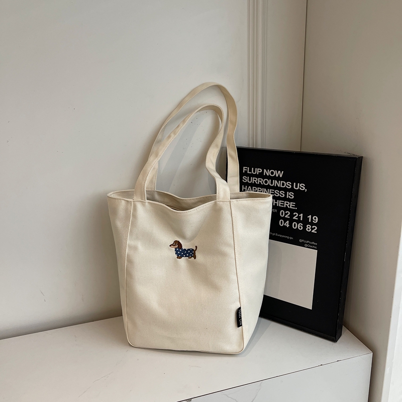 Embroidered Dachshund Canvas Tote Bag for Women, Large Capacity Student Shoulder Bag, Casual Versatile Commuter Style Embroidered Dachshund Canvas Tote Bag for Women, Large Capacity Student Shoulder Bag, Casual Versatile Commuter Style
