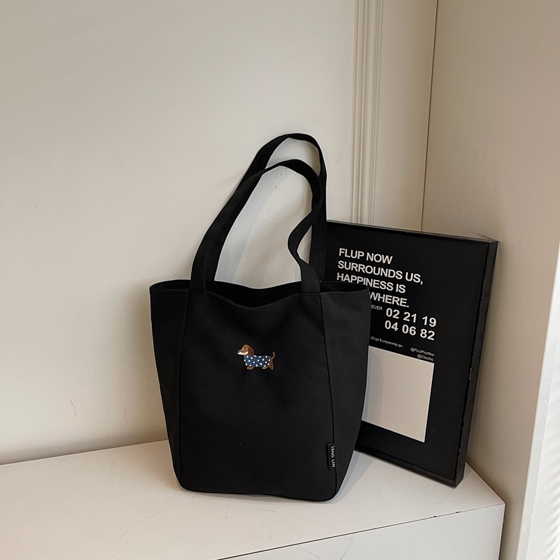 Embroidered Dachshund Canvas Tote Bag for Women, Large Capacity Student Shoulder Bag, Casual Versatile Commuter Style Embroidered Dachshund Canvas Tote Bag for Women, Large Capacity Student Shoulder Bag, Casual Versatile Commuter Style