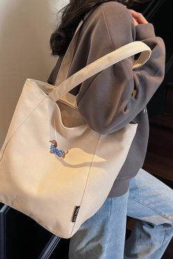 Embroidered Dachshund Canvas Tote Bag for Women, Large Capacity Student Shoulder Bag, Casual Versatile Commuter Style