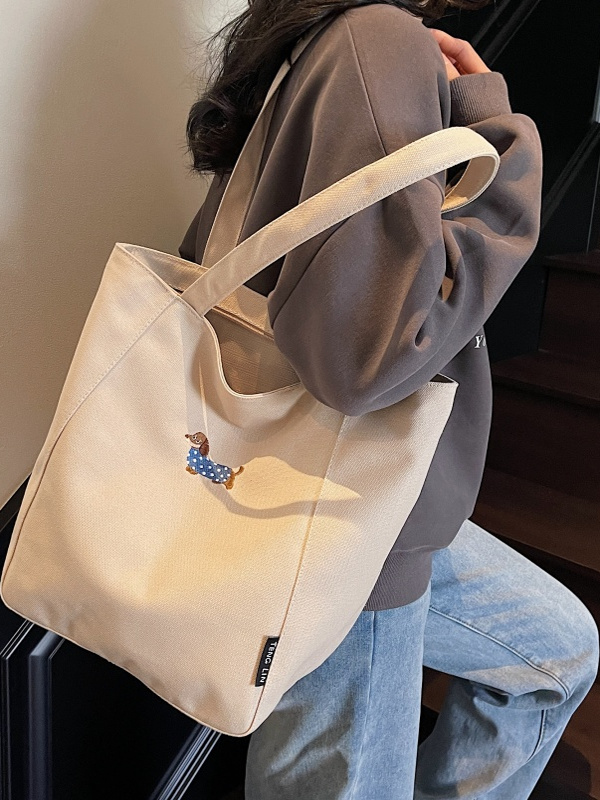 Embroidered Dachshund Canvas Tote Bag for Women, Large Capacity Student Shoulder Bag, Casual Versatile Commuter Style Embroidered Dachshund Canvas Tote Bag for Women, Large Capacity Student Shoulder Bag, Casual Versatile Commuter Style