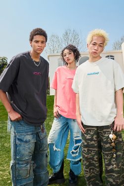 Embroidered Dopamine Letter Short Sleeve T-Shirt - Vintage American Streetwear Unisex 2025 Model, Trendy Retro Style