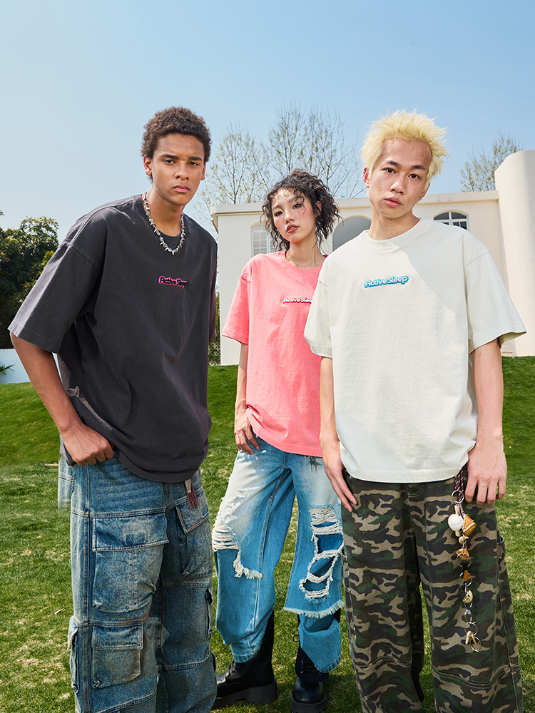 Embroidered Dopamine Letter Short Sleeve T-Shirt - Vintage American Streetwear Unisex 2025 Model, Trendy Retro Style Embroidered Dopamine Letter Short Sleeve T-Shirt - Vintage American Streetwear Unisex 2025 Model, Trendy Retro Style