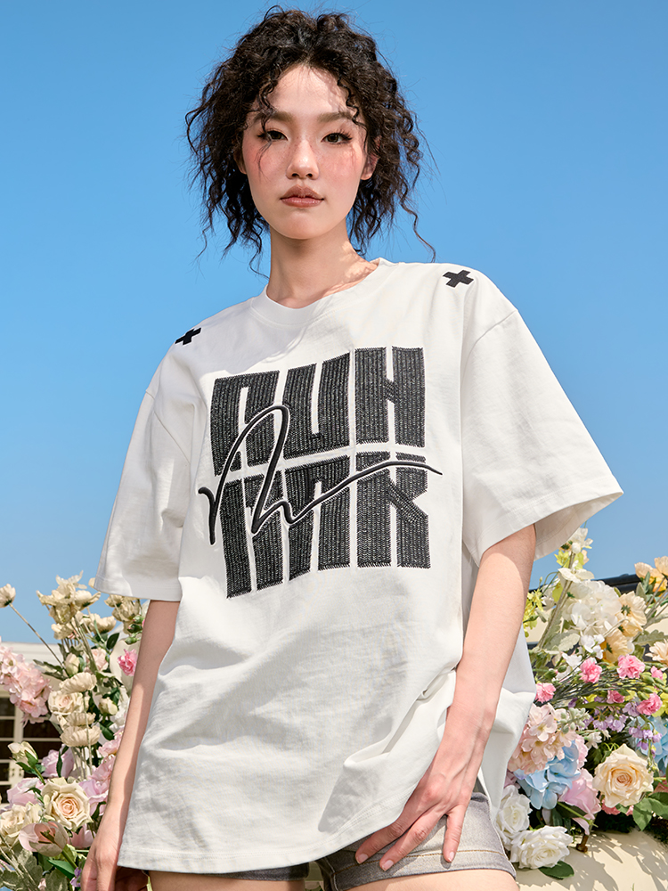 Embroidered Heavyweight Streetwear Letter T-Shirt - American Vintage Loose Fit Short Sleeve Unisex Summer 2025 Fashion Embroidered Heavyweight Streetwear Letter T-Shirt - American Vintage Loose Fit Short Sleeve Unisex Summer 2025 Fashion