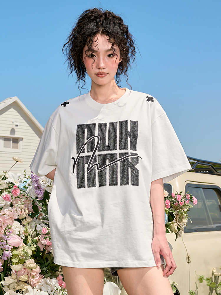 Embroidered Heavyweight Streetwear Letter T-Shirt - American Vintage Loose Fit Short Sleeve Unisex Summer 2025 Fashion Embroidered Heavyweight Streetwear Letter T-Shirt - American Vintage Loose Fit Short Sleeve Unisex Summer 2025 Fashion