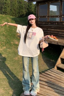 Embroidered Lace Flared Jeans for Women - Slim Fit Vintage Water-Washed Spring Pants