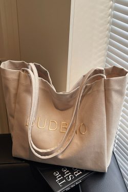 Embroidered Letter Canvas Large Tote Bag for Women - 2025 Shoulder Shopping Bag with High Capacity, Commuter & Lazy Style