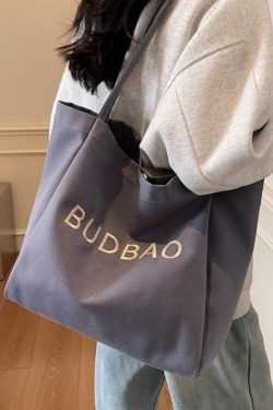 Embroidered Letter Canvas Large Tote Bag for Women - 2025 Shoulder Shopping Bag with High Capacity, Commuter & Lazy Style