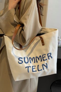 Embroidered Letter Canvas Tote Bag for Women - Large Capacity Commuter Shoulder Bag for College Students - Versatile 2025 Style