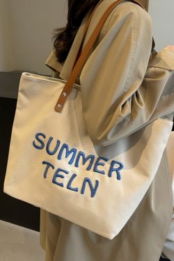 Embroidered Letter Canvas Tote Bag for Women - Large Capacity Commuter Shoulder Bag for College Students - Versatile 2025 Style