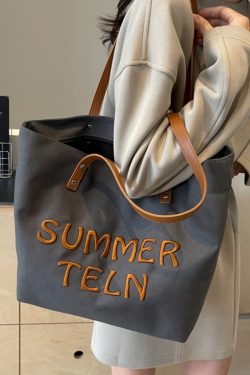 Embroidered Letter Canvas Tote Bag for Women - Large Capacity Commuter Shoulder Bag for College Students - Versatile 2025 Style