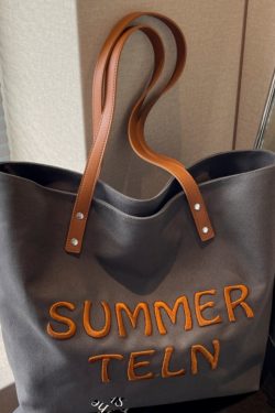 Embroidered Letter Canvas Tote Bag for Women - Large Capacity Commuter Shoulder Bag for College Students - Versatile 2025 Style