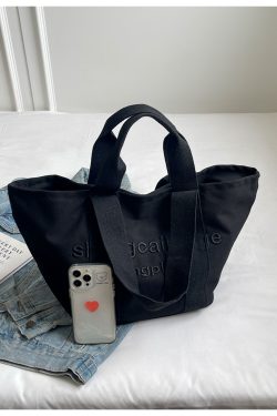 Embroidered Letter Canvas Tote Bag for Women - Large Capacity Handbag for Outings, Commuting, and Everyday Style 2025