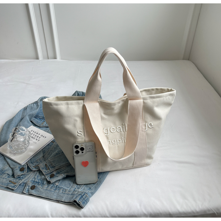 Embroidered Letter Canvas Tote Bag for Women - Large Capacity Handbag for Outings, Commuting, and Everyday Style 2025 Embroidered Letter Canvas Tote Bag for Women - Large Capacity Handbag for Outings, Commuting, and Everyday Style 2025