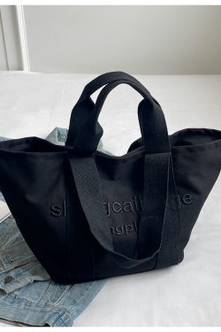 Embroidered Letter Canvas Tote Bag for Women - Large Capacity Handbag for Outings, Commuting, and Everyday Style 2025