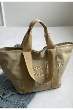 Embroidered Letter Canvas Tote Bag for Women - Large Capacity Handbag for Outings, Commuting, and Everyday Style 2025