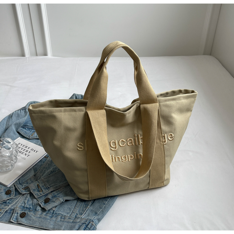 Embroidered Letter Canvas Tote Bag for Women - Large Capacity Handbag for Outings, Commuting, and Everyday Style 2025 Embroidered Letter Canvas Tote Bag for Women - Large Capacity Handbag for Outings, Commuting, and Everyday Style 2025