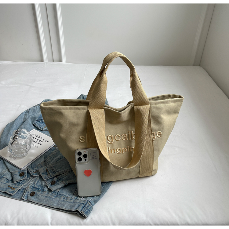 Embroidered Letter Canvas Tote Bag for Women - Large Capacity Handbag for Outings, Commuting, and Everyday Style 2025 Embroidered Letter Canvas Tote Bag for Women - Large Capacity Handbag for Outings, Commuting, and Everyday Style 2025