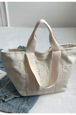 Embroidered Letter Canvas Tote Bag for Women - Large Capacity Handbag for Outings, Commuting, and Everyday Style 2025