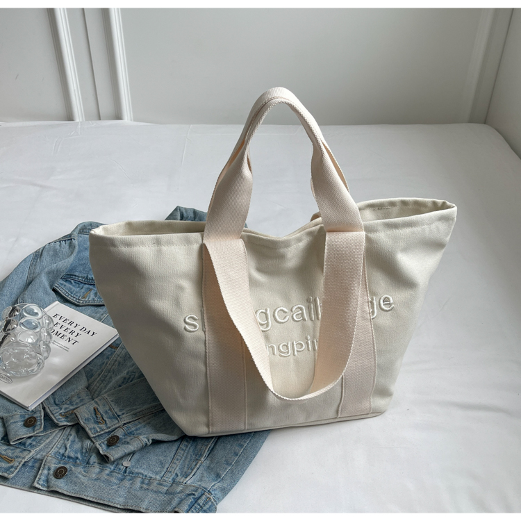 Embroidered Letter Canvas Tote Bag for Women - Large Capacity Handbag for Outings, Commuting, and Everyday Style 2025 Embroidered Letter Canvas Tote Bag for Women - Large Capacity Handbag for Outings, Commuting, and Everyday Style 2025