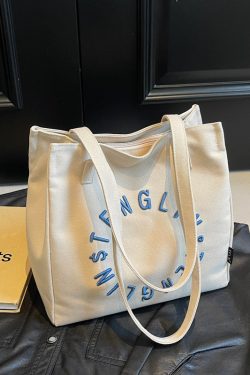 Embroidered Letter Canvas Tote Bag for Women - Large Capacity Shoulder Bag, Unique Versatile Commuter Style, 2025 Fashion