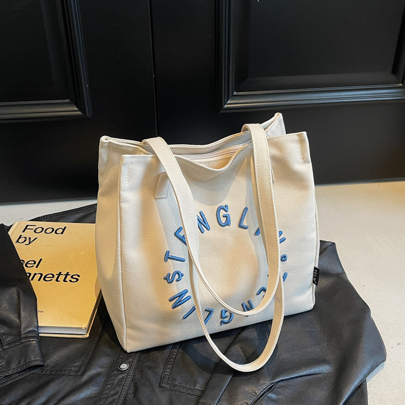 Embroidered Letter Canvas Tote Bag for Women - Large Capacity Shoulder Bag, Unique Versatile Commuter Style, 2025 Fashion Embroidered Letter Canvas Tote Bag for Women - Large Capacity Shoulder Bag, Unique Versatile Commuter Style, 2025 Fashion