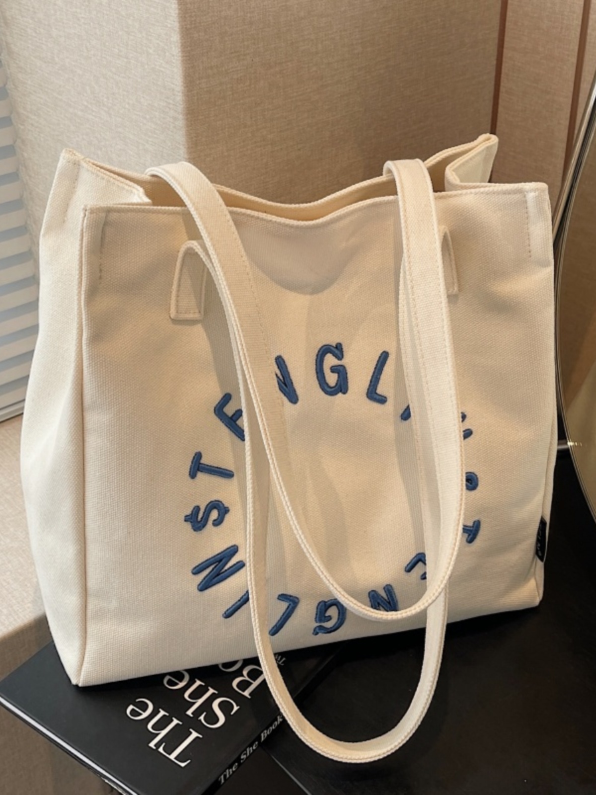 Embroidered Letter Canvas Tote Bag for Women - Large Capacity Shoulder Bag, Unique Versatile Commuter Style, 2025 Fashion Embroidered Letter Canvas Tote Bag for Women - Large Capacity Shoulder Bag, Unique Versatile Commuter Style, 2025 Fashion