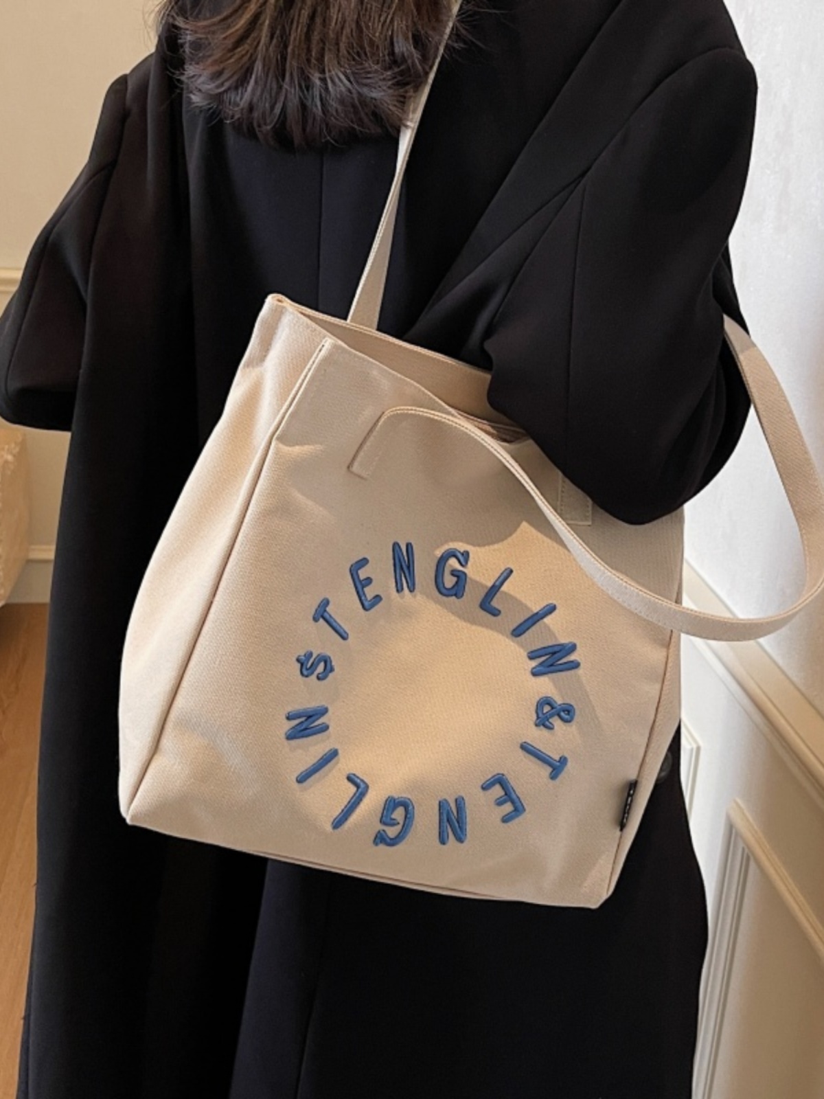 Embroidered Letter Canvas Tote Bag for Women - Large Capacity Shoulder Bag, Unique Versatile Commuter Style, 2025 Fashion Embroidered Letter Canvas Tote Bag for Women - Large Capacity Shoulder Bag, Unique Versatile Commuter Style, 2025 Fashion