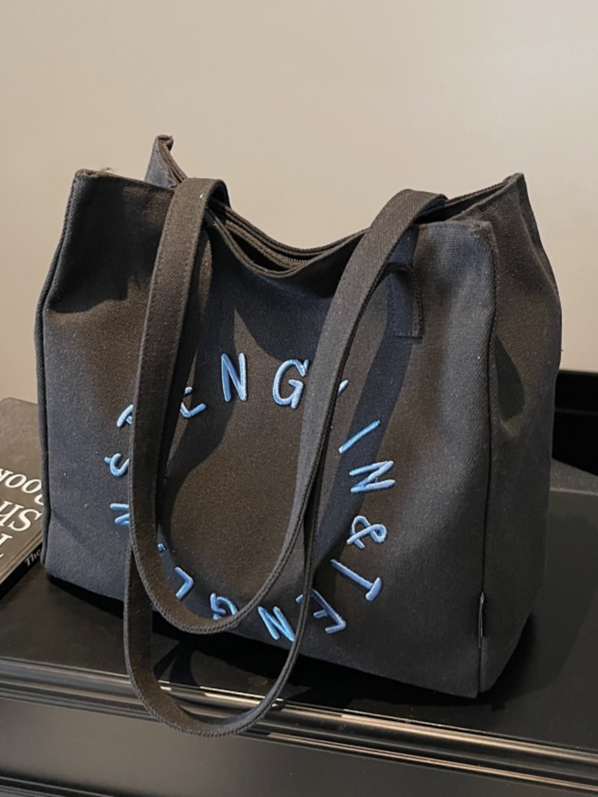 Embroidered Letter Canvas Tote Bag for Women - Large Capacity Shoulder Bag, Unique Versatile Commuter Style, 2025 Fashion Embroidered Letter Canvas Tote Bag for Women - Large Capacity Shoulder Bag, Unique Versatile Commuter Style, 2025 Fashion